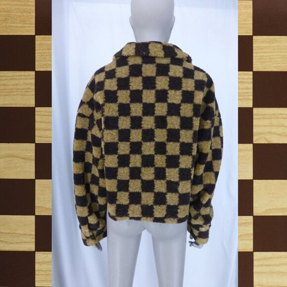 Lulu's Fuzzy Brown Checkered Fleece Jacket (Size L) - Picture 4 of 12
